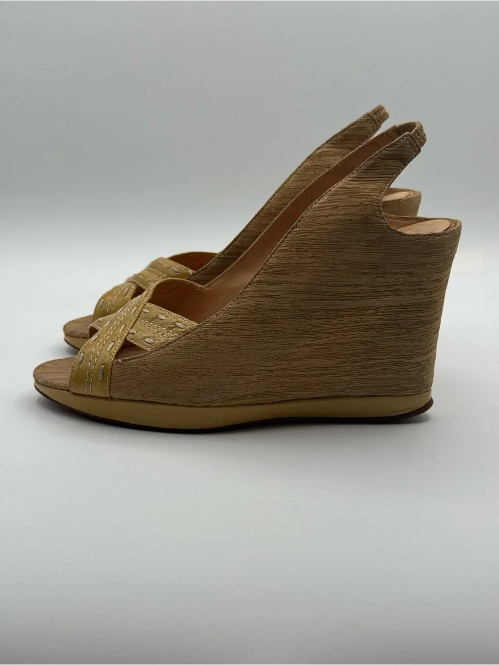 RARE MODERN VINTAGE Diva Sand Rockabilly Pinup Wedge Platform Heels Size 38